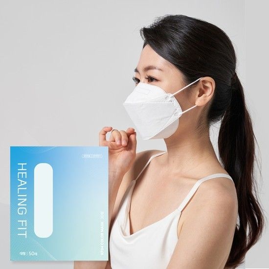 힐링팩토리 국산 얇고 귀편한 힐링핏 KF94 3d 입체형 마스크 화이트 100매 대형 식약처인증