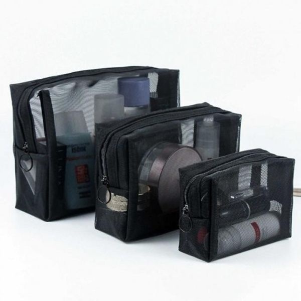 3종 무지 화장품 수납 메쉬세트파우치 심플 여행용 메쉬파우치 다용도파...