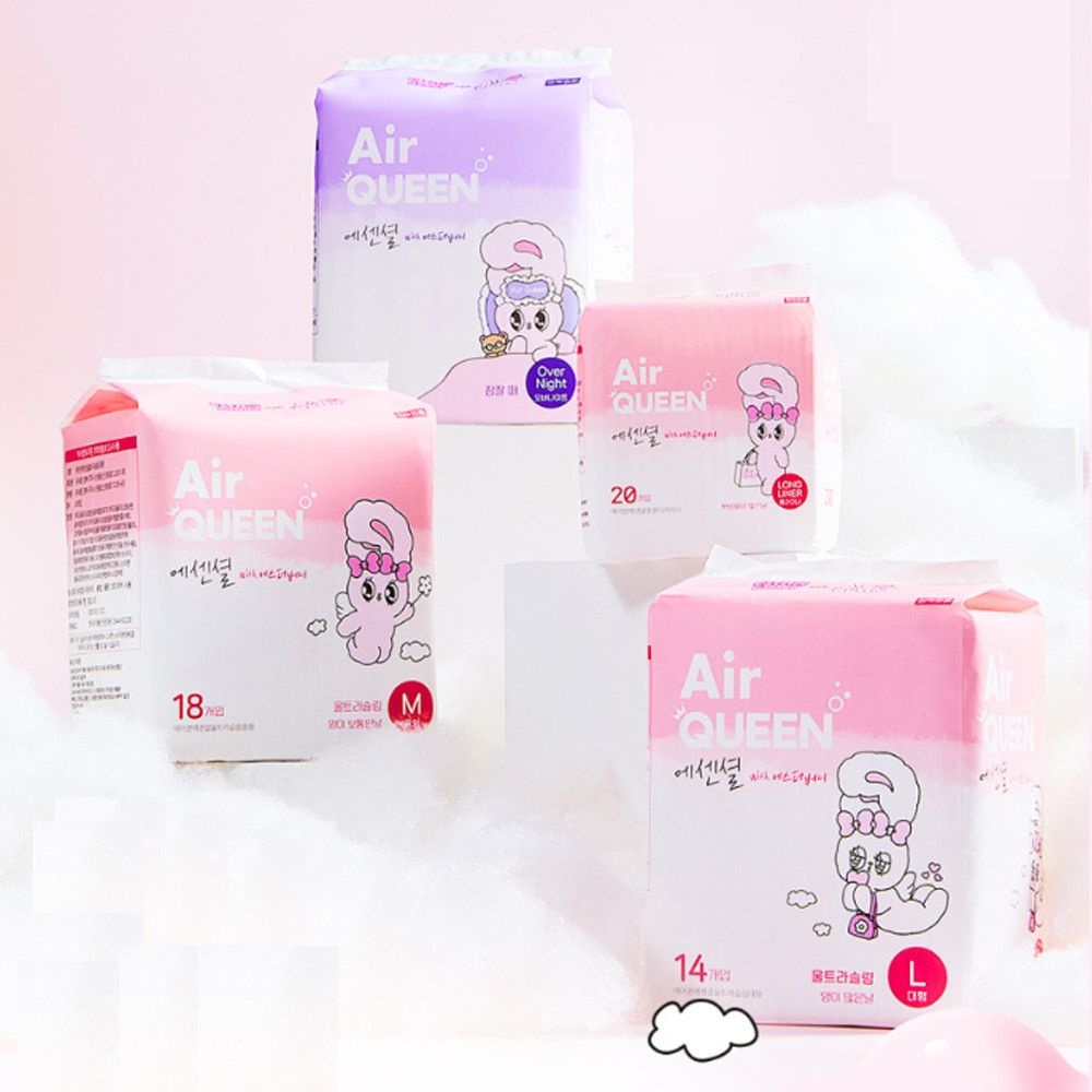퀸즈 에어퀸 생리대 에센셜 에스더버니 순면감촉 오버나이트 10Px6팩 + 에센셜 생리대 중형 12P [공식총판]
