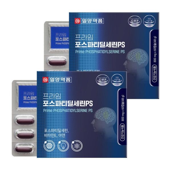 일양약품 프라임 포스파티딜세린PS 60캡슐 X 2개 Nom-GMO 인지력 면역기능 관리 비타민E 아연