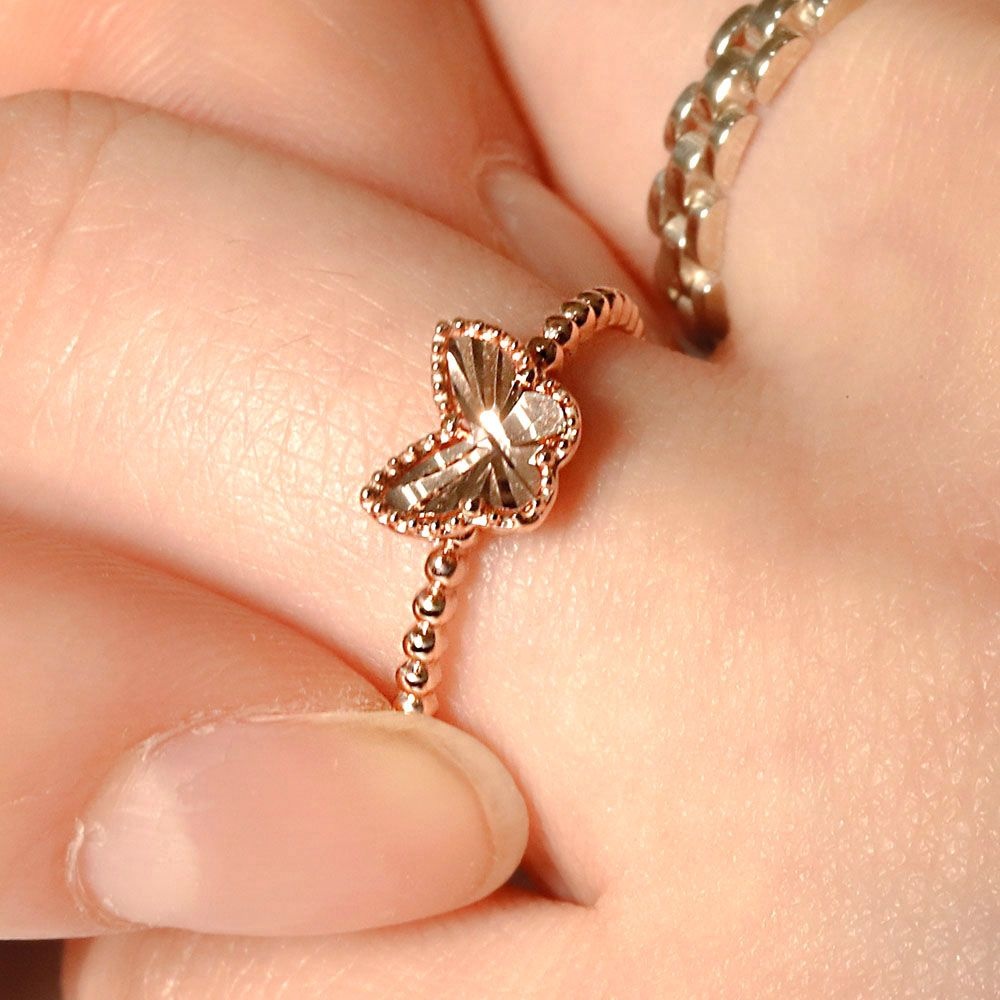 이븐 나비 커팅 볼 반지 레이어드 데일리 여자 친구 생일 선물 14K 18K