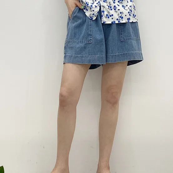 헤이븐 / 벤트 아웃포켓 와이드 3부 밴딩 데님팬츠