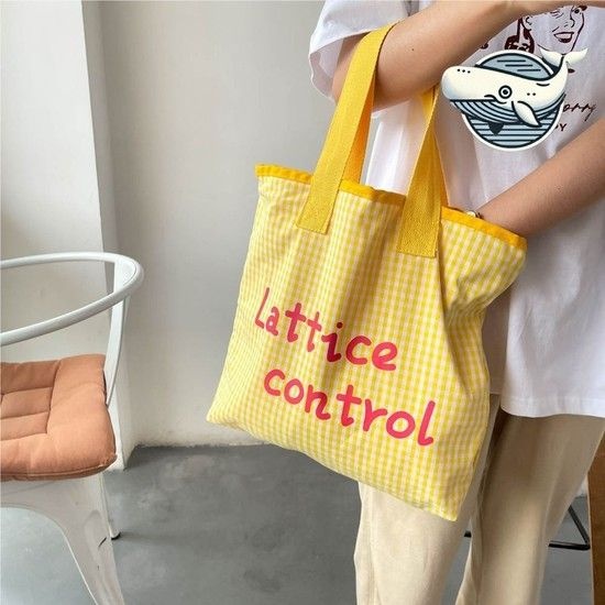 여성 사용 편리한 체크 패턴 에코 쇼핑백 여성천가방 여성손가방 여름백 대학생쇼퍼백 20대가방