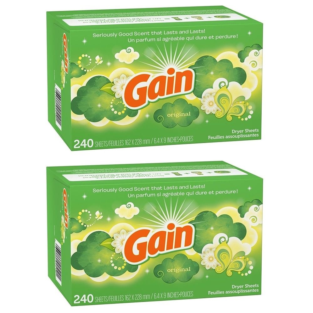 [해외] Gain Fabric Softener Dryer Sheets Original 미국 게인 드라이어 시트 오리지날 빨래 세탁 섬유유연제 정전기 주름 240매 2팩