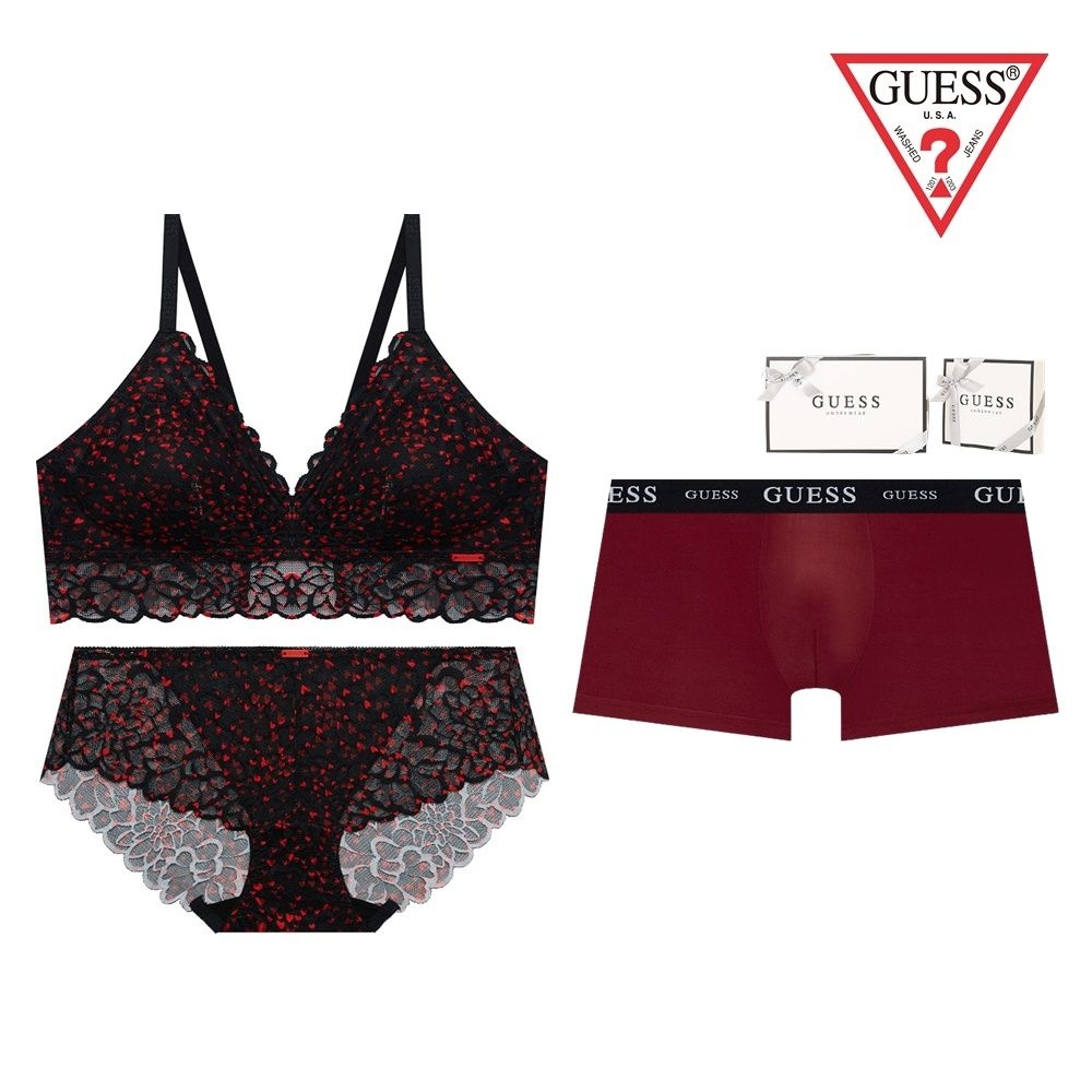 게스언더웨어 블랙레이스 하트 커플속옷세트