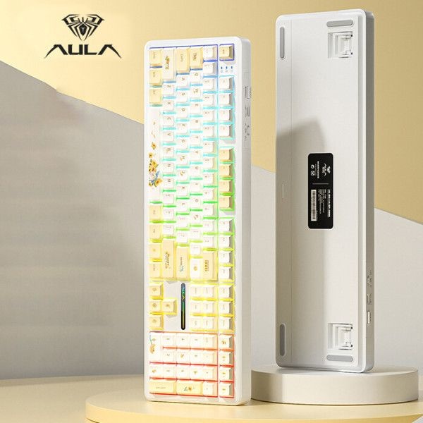 [해외] 독거미 Aula F108 화이트골드 저소음축 기계식 게이밍 키보드 풀배열 핫스왑 연결방식 4000mAh