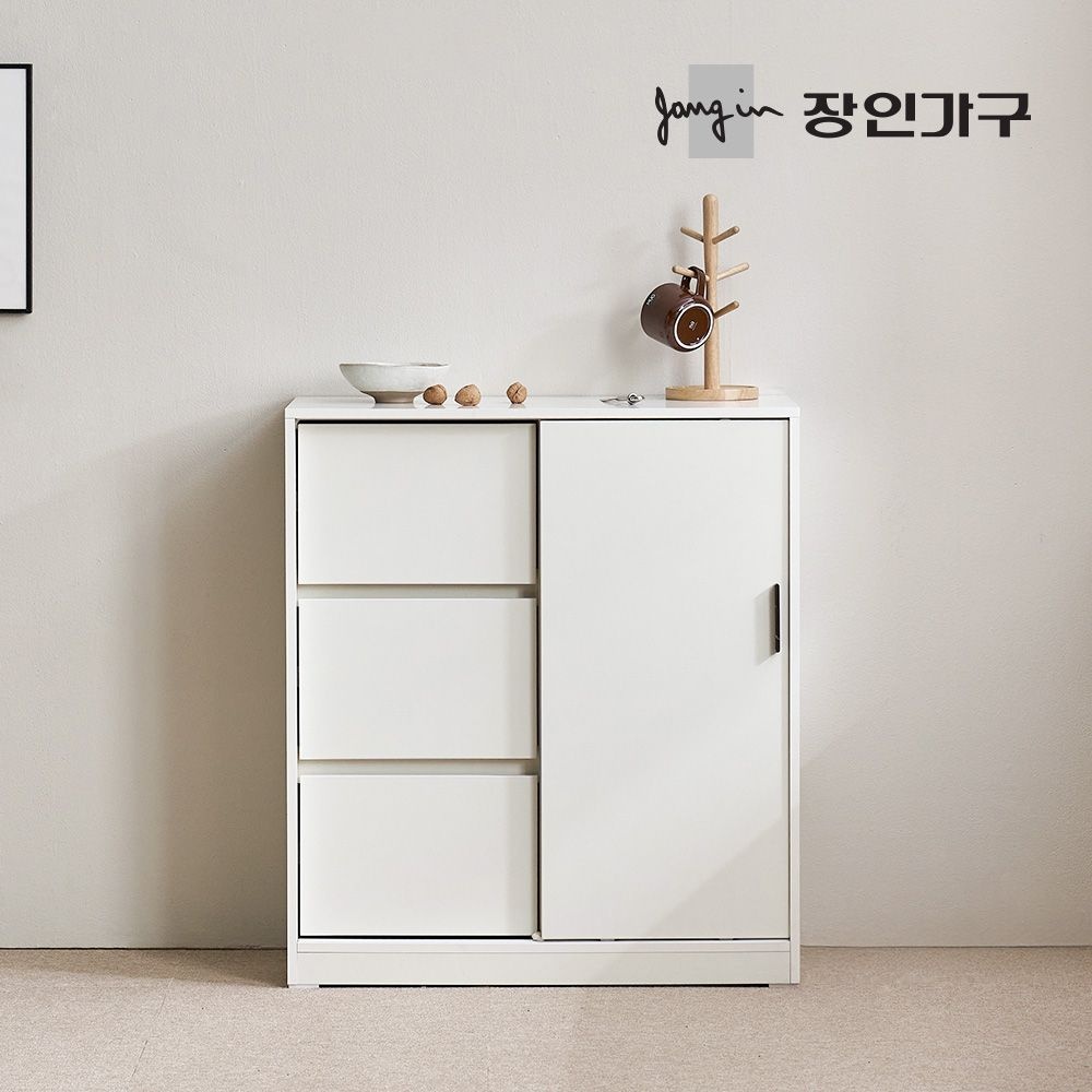 장인가구 아망드 슬라이딩 800 3단서랍 주방 수납장 그릇 장식장 홈카페장