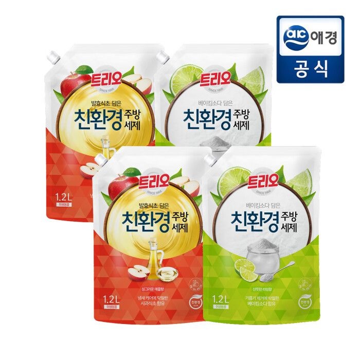 [트리오][포토리뷰200P]트리오 발효식초/베이킹소다 담은 주방세제 애플/라임 1.2L*4개 : 롯데ON