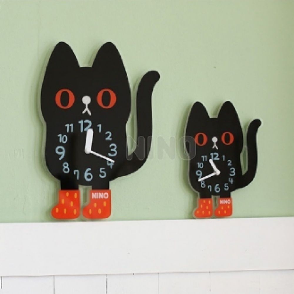 니노코리아 검은고양이 무소음 아크릴 벽시계 동물캐릭터 어린이방