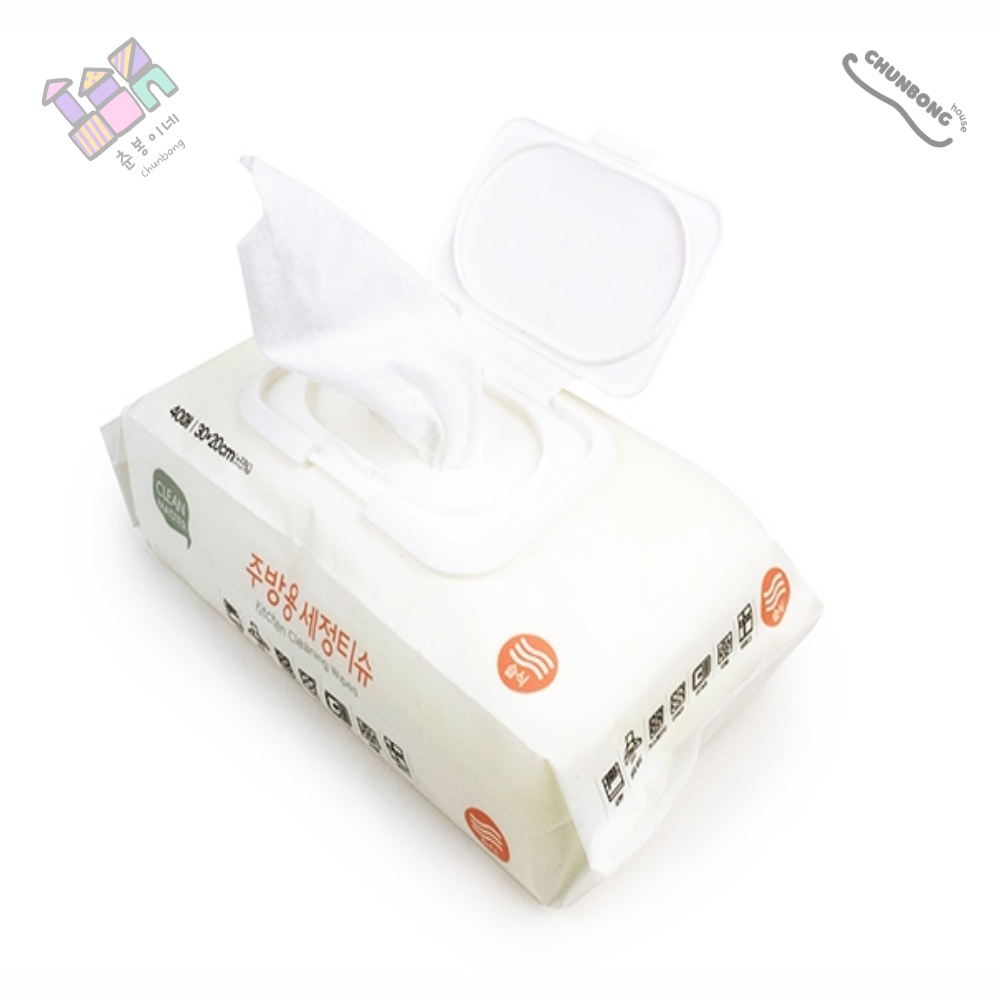 춘봉협력사 춘봉이네 주방용 물티슈 40매 오픈청소티슈 가전제품소독제 식당용물티슈