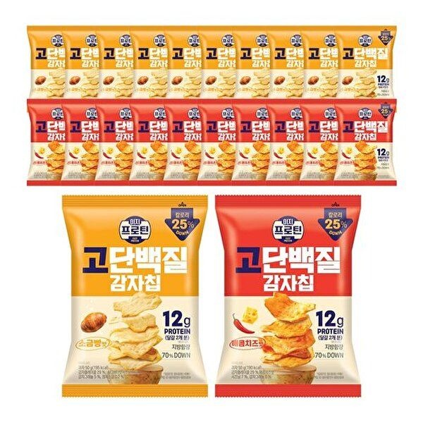 [롯데웰푸드]이지프로틴 고단백질 감자칩 소금빵맛 50g x10개 + 매콤치즈맛 50g x10개