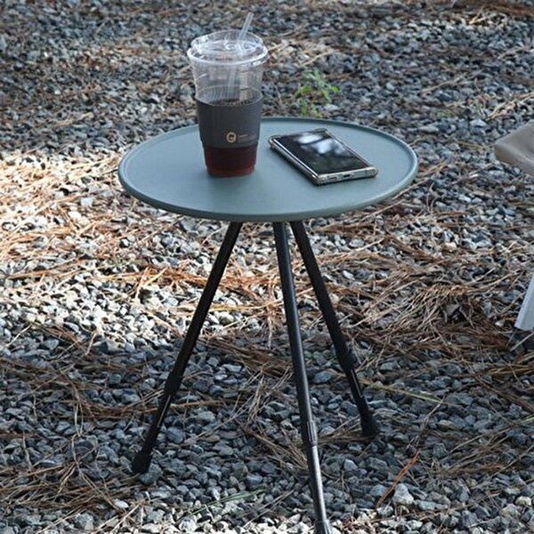 [베프몰]캠핑 nA011D297E3 경량 보조테이블 원형 카키 1P 높이조절 테이블