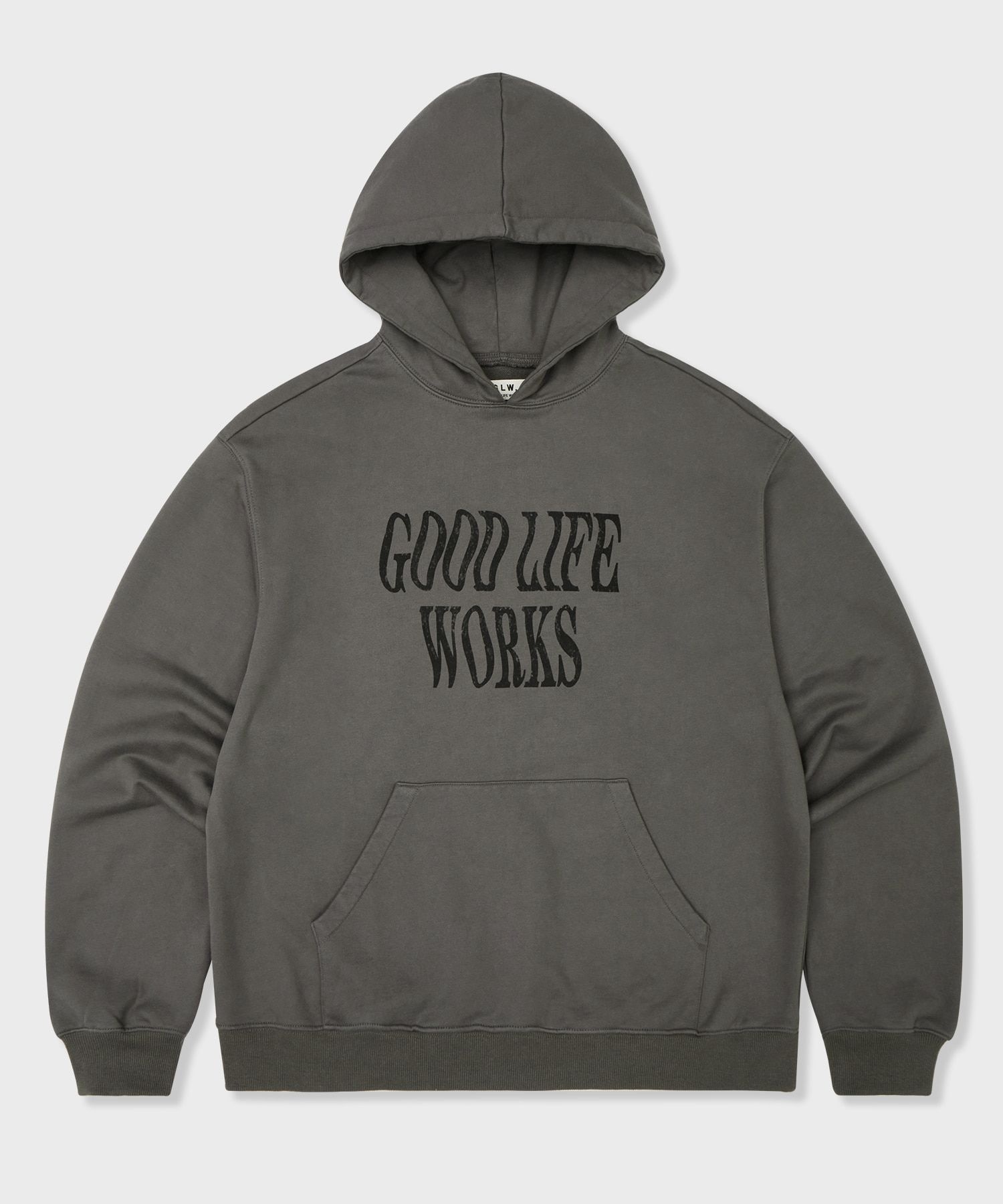굿라이프웍스 오버핏 런다운 로고 후드 차콜