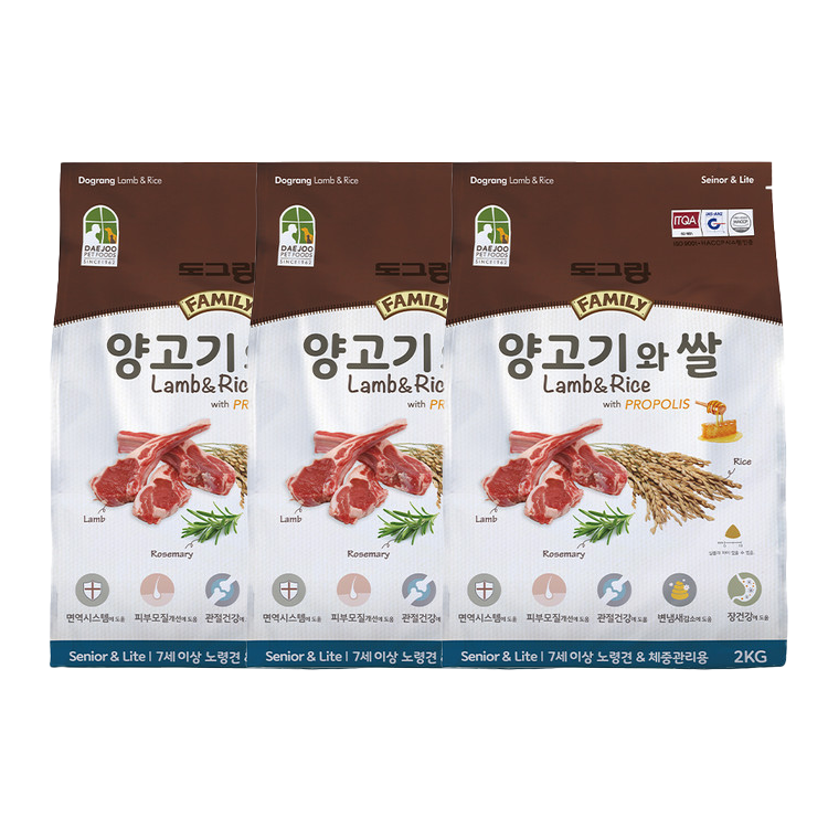 도그랑 [무료배송]도그랑 훼미리 양고기와 쌀 시니어 라이트 2kg x 3포 6kg 강아지 사료