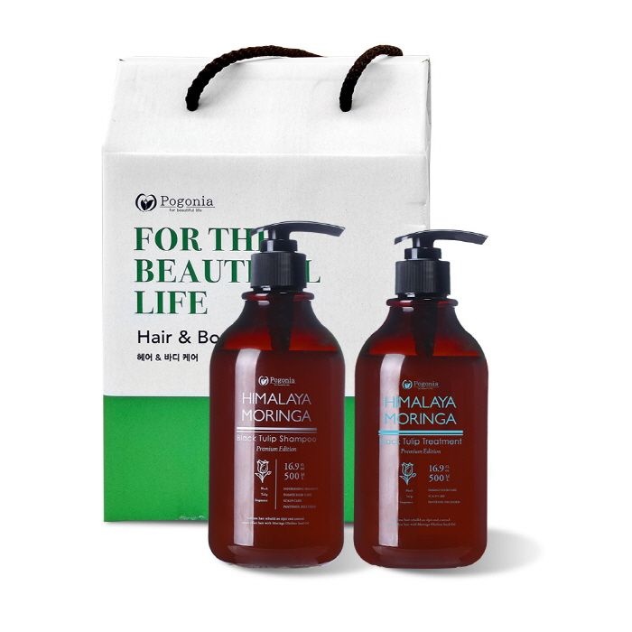 히말라야 모링가 블랙튤립 2종 선물세트(샴푸 500ml 1개 + 트리트먼트 500ml 1개)