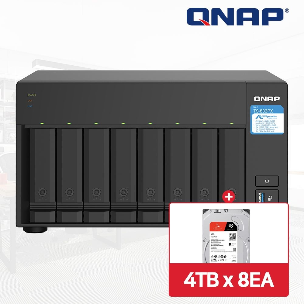 [오늘출발] QNAP TS-832PX-4G NAS 8베이 아이언울프 32TB [4TBx8] HDD 포함
