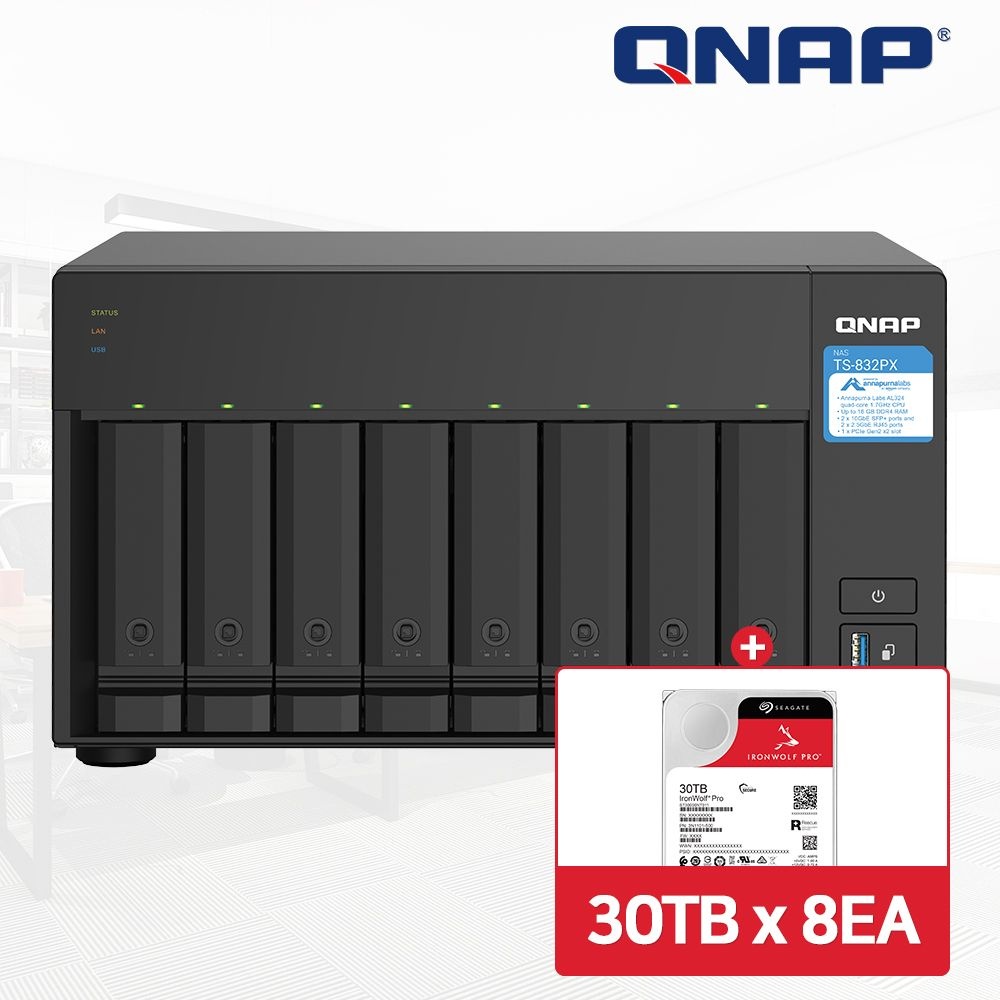 QNAP TS-832PX-4G NAS 8베이 아이언울프프로 240TB [30TBx8] HDD 포함