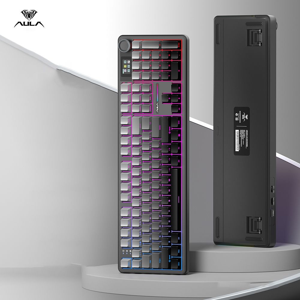 [해외] Aula 독거미 아우라 F108 pro 유무선 기계식 키보드 그레이_측각, 캬라멜라떼축