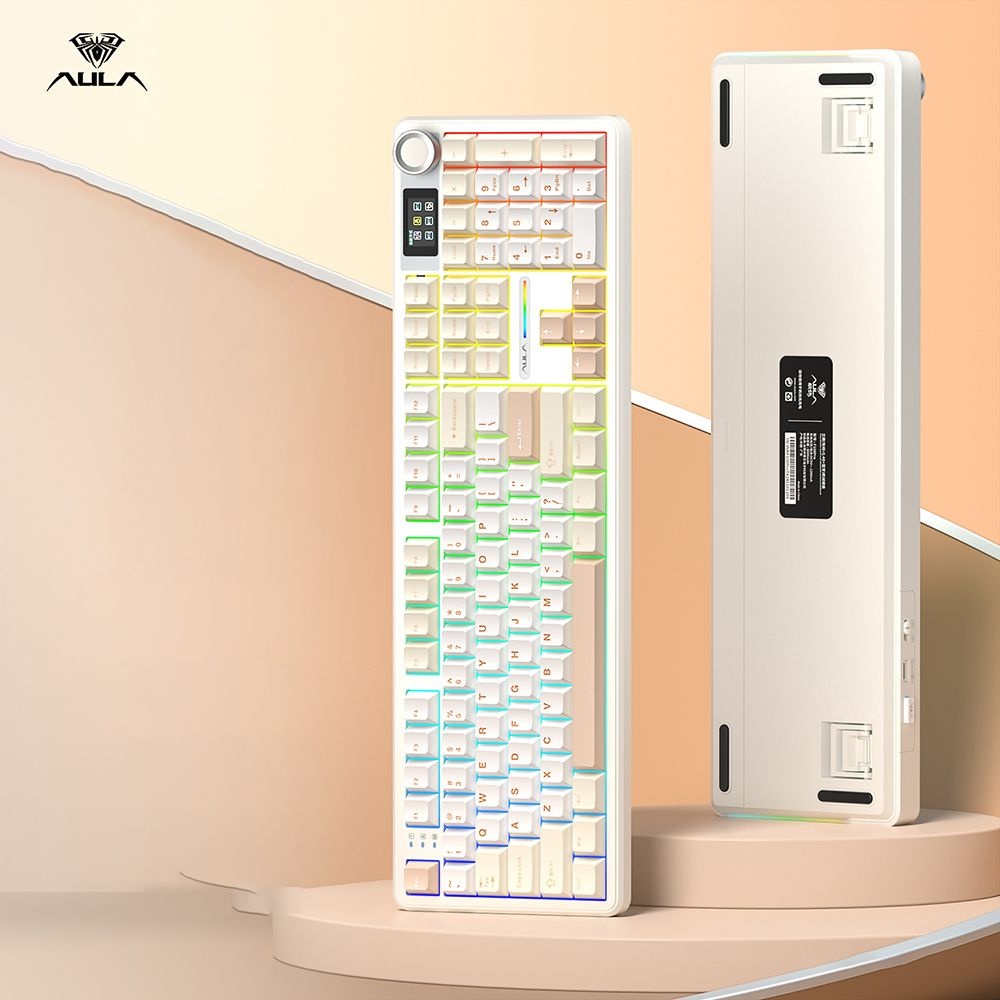 [해외] Aula 독거미 아우라 F108 pro 유무선 기계식 키보드 베이지, 캬라멜라떼축