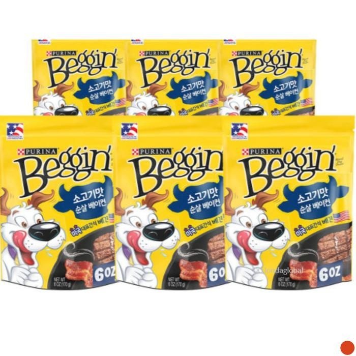 베긴 강아지 간식 스트립 베이컨 소고기맛 추천 X6