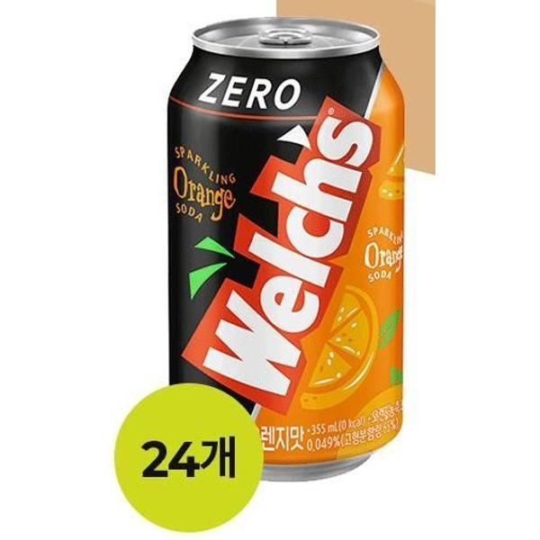 농심 웰치스 제로 오렌지맛(355ml×24) 8520ml 1박스 과일맛 탄산음료 웰치 캔음료 사무실 탕비실 캠핑 소풍