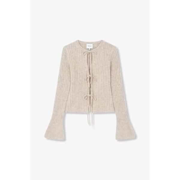 REFORMATION [리포메이션] REFORMATION 리브드 타이 클로저 니트 가디건 Rebecca Cashmere Blend Tie Front Cardigan - 멜란지베이지