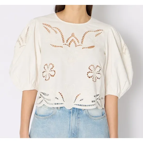 BERENICE OVERSIZE WHITE EMBROIDERED TOP 베르니스 오버핏 반팔 자수 블라우스 탑 화이트 한끼합쇼 김희선 착용