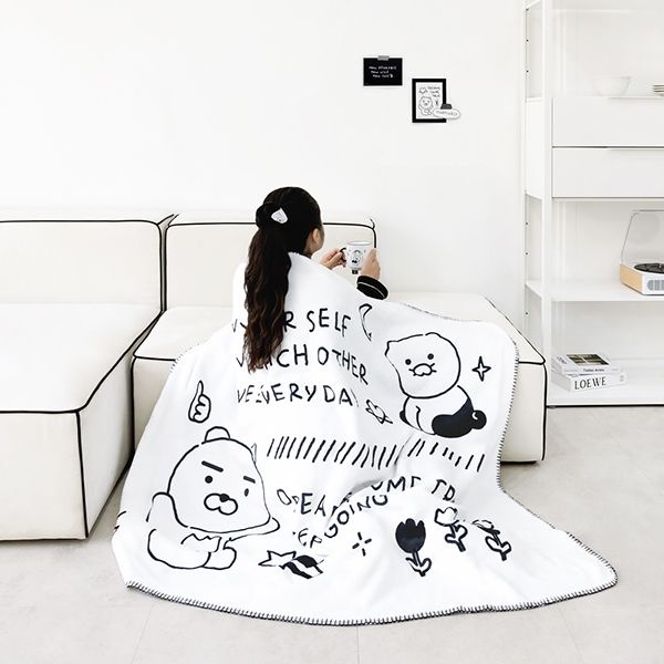 리빙앤라이프 카카오프렌즈 두들두들 대형 양털 담요 라이언N춘식이