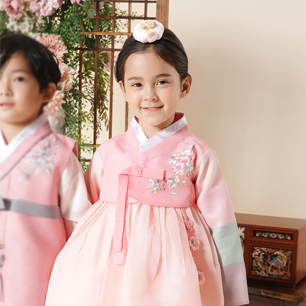 신라상사/아가명주 아가명주 분홍수국 여아 아동용 키즈 유아 돌 한복 세트