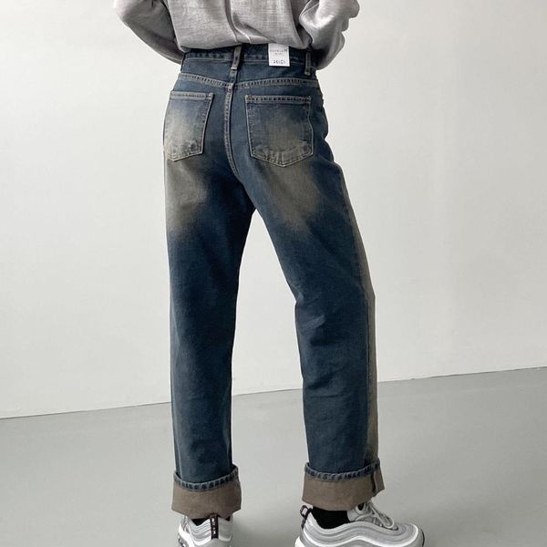 옷자락 [하프클럽]여자 통브러쉬 Y2K 스톤진 워싱 와이드 통 데님팬츠