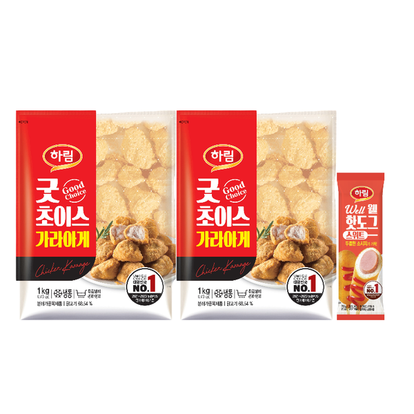 하림 [보리보리]하림 가라아게 1kg 2봉+스위트웰핫도그 70g 1봉