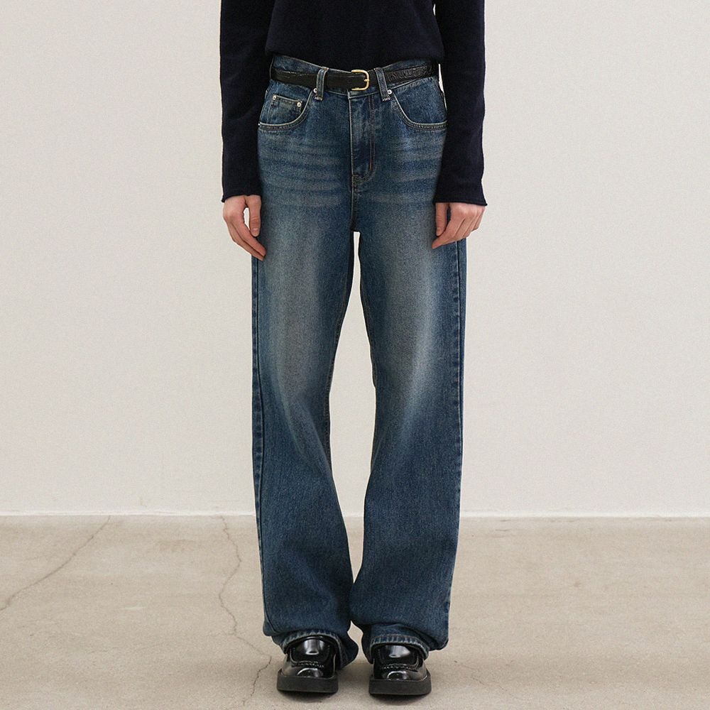 straight-fit denim pants (blue)