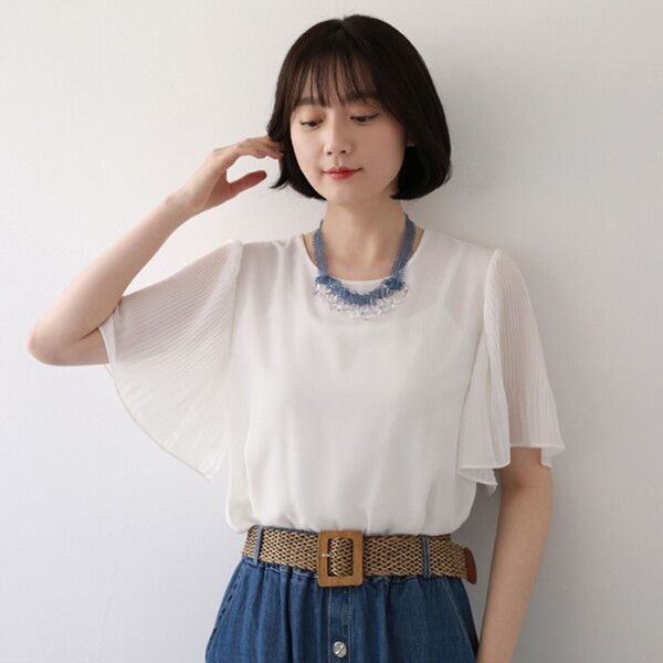 웬디즈갤러리 제조협력사 웬디즈갤러리 [웬디즈갤러리] 핑블루 이중 쉬폰 블라우스 JBL104