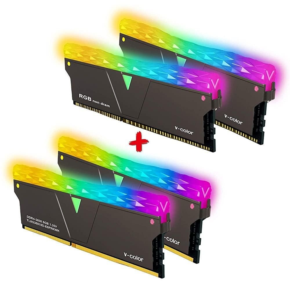[해외] V-Color 프리즘 프로 RGB DDR4 16GB2x8GB+2x0GB 3600MHz PC4-28800 RAM 필러 키트 포함 게이밍 데스크탑용 메모리 모듈 램 -SCC 제