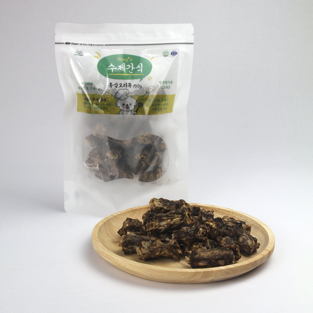 상품상세참조 디톡스펫 멍스수제간식 홍삼오리목 150g 강아지 수제영양간식 스트레스해소 구강 치석관리