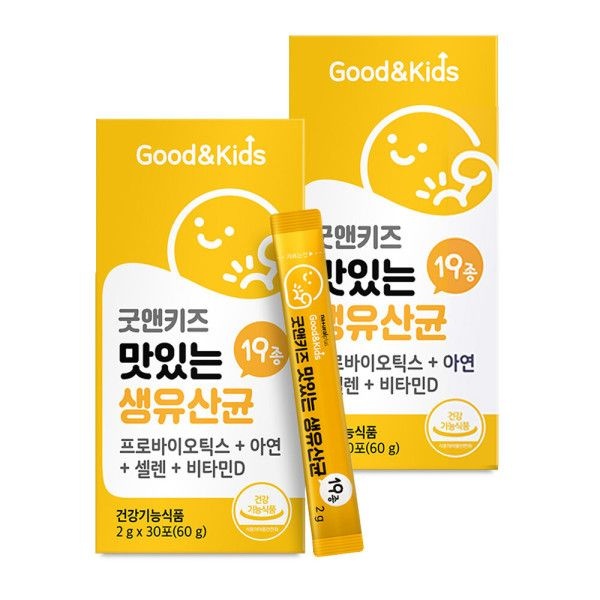[오늘출발] 내츄럴플러스 굿앤키즈 맛있는 생유산균 30포 X 2개 아연셀렌 요구르트맛 분말타입