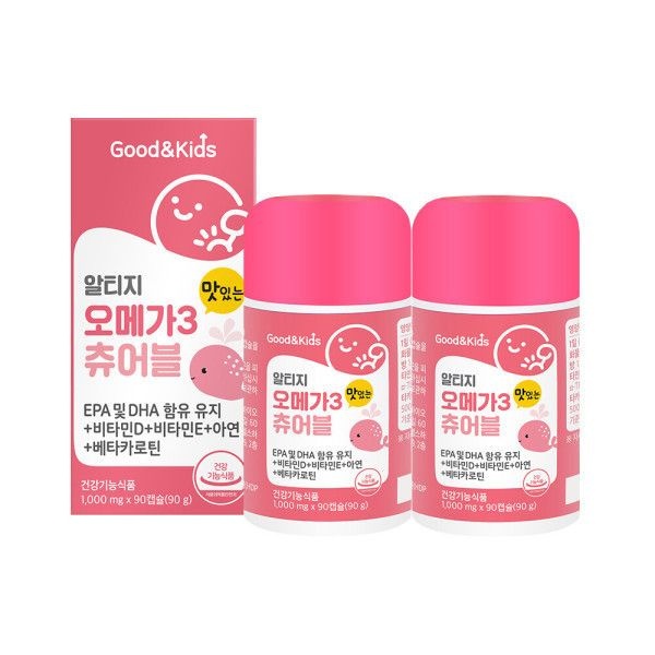 내츄럴플러스 굿앤키즈 알티지 오메가3 츄어블 90캡슐 X 2개 비타민 아연 레몬맛 젤리타입