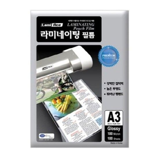 상품상세참조 라미에이스 코팅지 A3 100mic 100매입 고/정전기방지원단사용 박스(5개입) 자재