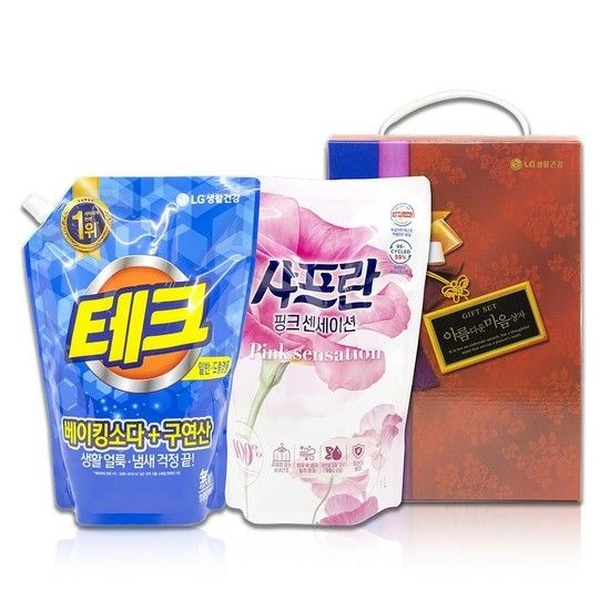 깔끔파워 테크 액체제세1L+샤프란 섬유유연제1L 추석 섬유유연제 빨래세제 세탁세제 선물세트
