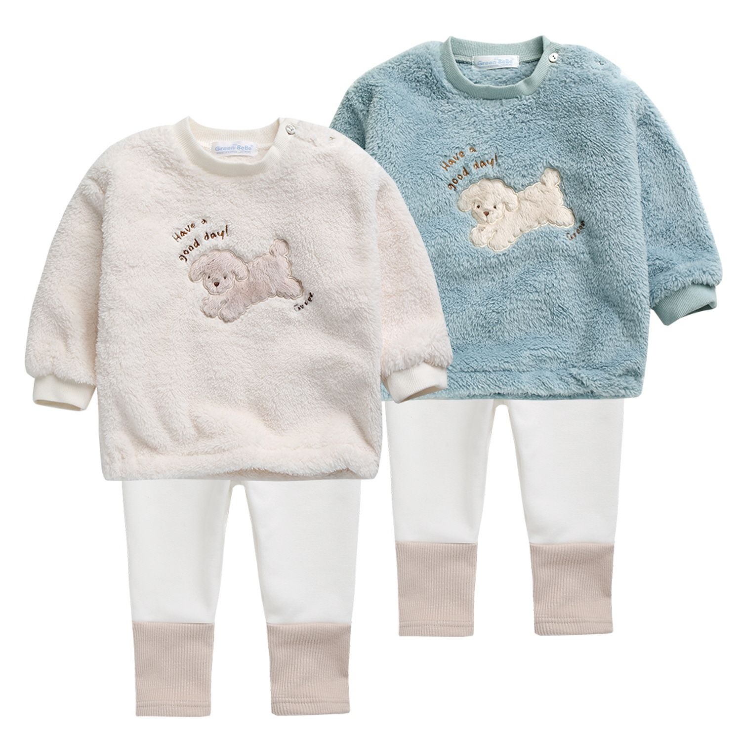 그린베베 [그린베베] 국내원단 아기옷 유아 겨울용 포포 보아퍼 상하복 2종세트