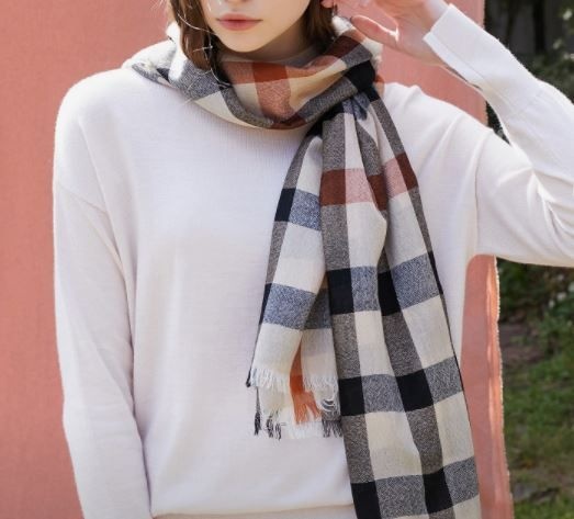 [롯데백화점] 닥스 ACC [쇼핑백동봉][울100]여성 브라운 하우스체크 울 머플러 DCSC1F110W2 LE1208164224