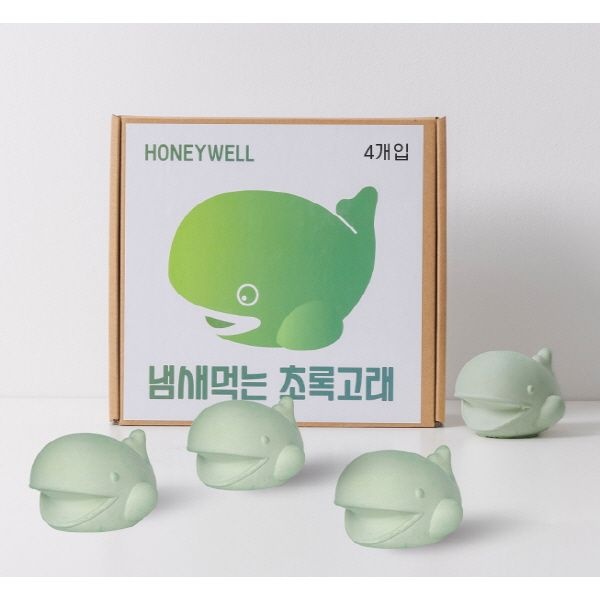 하니웰 냄새먹는 초록고래 4개입 1세트 총4마리 다목적 탈취제 냄새제거 반영구사용