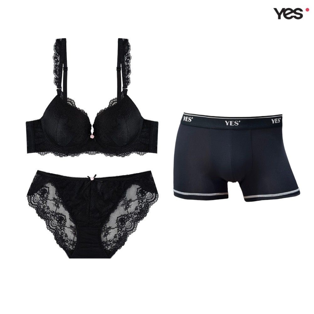 예스 로즈 블랙 커버리지 브라 커플속옷SET2 