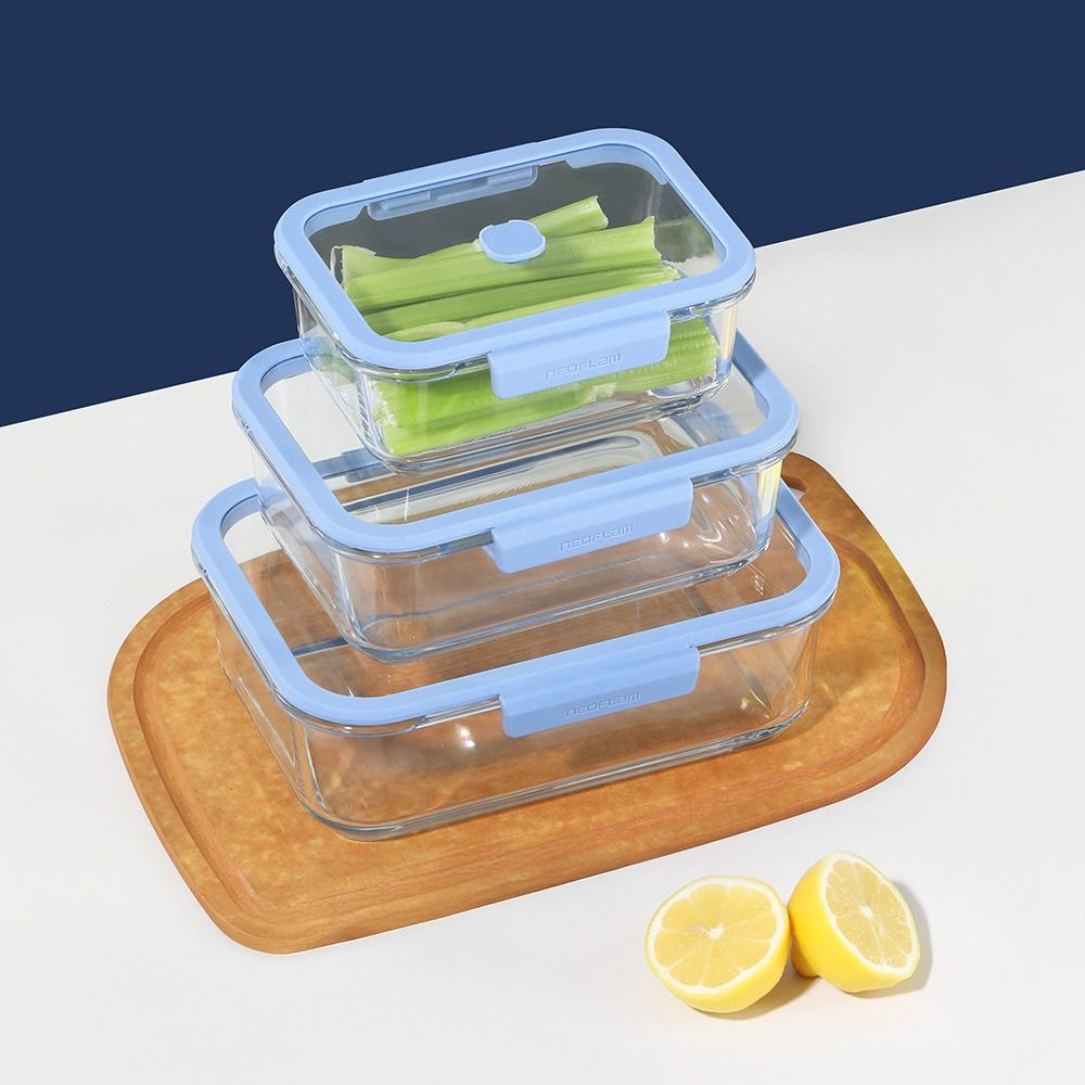 네오플램 (현대Hmall) 네오플램 베큐씰 내열유리 진공 밀폐용기 직사각 3종(570ml+950ml+1.5L)+진공 펌프