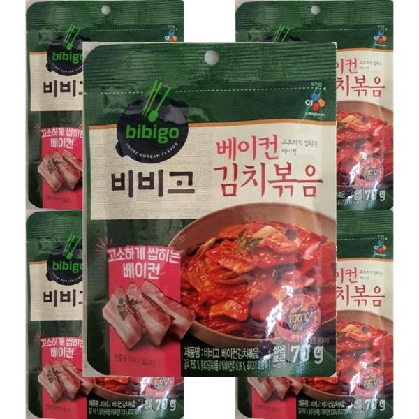 비비고 베이컨 김치볶음 (70g×5개) 350g 1세트 집밥 밥반찬 자취 혼밥 즉석밥 한끼 비상식량 가성비 주부 캠핑