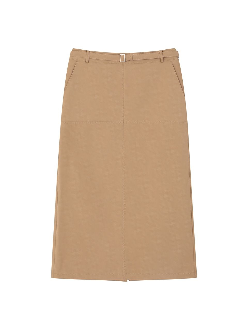 리에떼 H-line Belted Midi Back-Slit Leather Skirt- U1F32LSK020