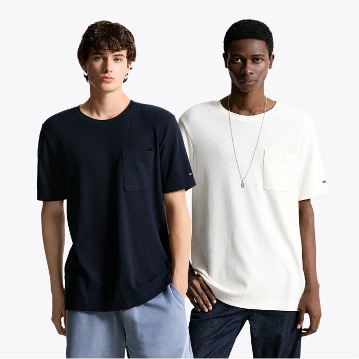 타미힐피거 [정상가:119,000원] 하프 슬리브 와플 티셔츠 2종 택1T12F6TPO010MT1