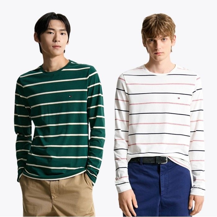 타미힐피거 [정상가:119,000원] 스트라이프 스트레치 롱 슬리브 2종 택1T12F7TPO120MT1