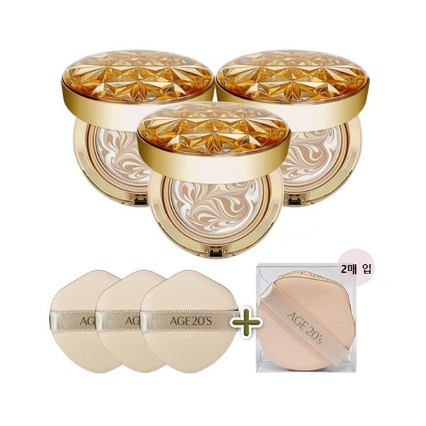 애경산업 에이지투웨니스 에이지20s 팩트 로얄 골드 다이아 에디션  21호 본품 3개+마스터 퍼프 2매