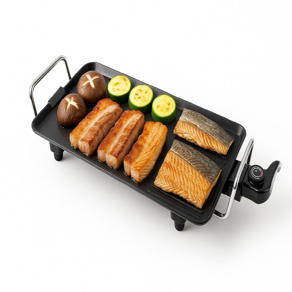 COMS 가정용 멀티 전기그릴 논스틱 코팅 2인용 소형 삼겹살 고기 전기팬 사각 불판 생선 구이판 캠핑용 넌스틱